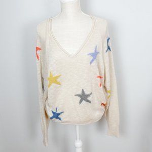 Blank Paige Tan Lightweight Sweater with Colorful Stars Medium